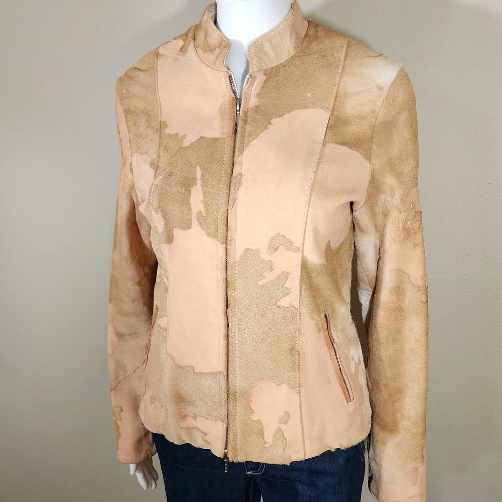 VTG JOSÉ LUIS Soft Peach & Tan Furred Leather Zip Jacket